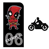 1 Sticker pour Plaque d'immatriculation Moto Deadpool, Fond Noir, avec Votre N° de département - Sticker Garanti 5 Ans