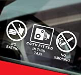 2 autocollants No Eating, No Drinking, CCTV, Blanc sur fond transparent 120 X 50 mm pour taxi, Minibus