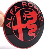 2 Badges métalliques, Compatible pour Alfa Romeo Ø 74 mm, pour Capot et Coffre, Rouge / Noir