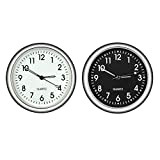 2pcs Mini Horloge pour Voiture,Petite Voiture Tableau de Bord Horloge Classique Ronde Analogique Horloge Voiture Décoration