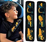 2x HECKBO protège-ceintures, voiture, motif voiture de chantier - pour enfants garçon, garçons, ceinture de sécurité, coussin épaule, siège enfants ...
