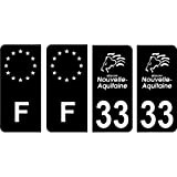33 Gironde logo noir autocollant plaque immatriculation auto sticker Lot de 4 Stickers - Angles : arrondis