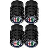 4PCS Capuchon de Valve de Voiture en métal pour Alfa Romeo Stelvio Giulia Brera, Accessoires de Bouchons de Tige de Valve de Pneu en Alliage Aluminium, Noir
