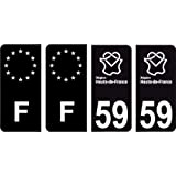 59 Nord logo noir autocollant plaque immatriculation auto ville sticker Lot de 4 Stickers - Angles : arrondis