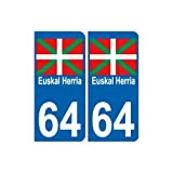 64 Euskal Herria sticker auto Pays Basque autocollant plaque immatriculation- Angles : arrondis- Couleur de fond : bleu