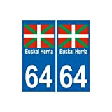 64 Euskal Herria sticker auto Pays Basque autocollant plaque immatriculation- Angles : droits- Couleur de fond : blanc