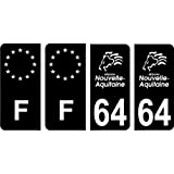 64 Pyrénées Atlantique logo noir autocollant plaque immatriculation auto sticker Lot de 4 Stickers - Angles : arrondis