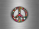 Akachafactory Autocollant Sticker Voiture Moto Tuning Peace and Love Drapeau Fleur