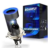 Ampoule H4 LED Moto avec Anneau Halo, BEAMFLY Lampe Frontale Yeux d'ange Phare Scooter HB2 9003 6500LM 6000K Blanc