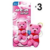 AREON Smile Lot de 3 désodorisants pour voiture Bubble Gum - Parfum Bubblegum - Ours rose - À suspendre