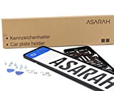 Asarah 428966 ABS Sans Cadre Voiture Plaque D'immatriculation Titulaires avec Fixation Trousse, 520mm x 110mm, Noir, Lot de 2
