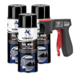 AUPROTEC Peinture aérosol RAL 9005 Noir Brillant Spray Vernis pulvérisateur 3X 400 ML + 1x poignée Originale pour Bombes aérosols