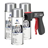 AUPROTEC Peinture aérosol Silver Star Vernis argenté pour Jantes Spray 3X 400 ML + 1x poignée Originale pour Bombes aérosols