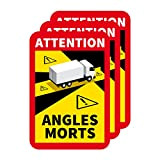 Autocollants Attention Angles Morts Poids Lourds (M0374). Autocollant Angle Mort Camion Officiel. Stickers 17 cm x 25 cm -