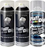 AutoFullCar Lot de 3 sprays Full Dip noir brillant : 2 sprays noirs et 1 spray vernis résistant brillant de ...