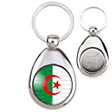 Badgmania Porte Clés Métal Goutte Jeton de Caddie Drapeau Algérie Algérien Croissant Rouge Embleme Islamique