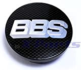 BB0924467 Cache central pour jante alu avec logo BBS argenté/chromé sur fond aspect carbone 70 mm Pour barre d'extension avec anneau ...