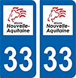 Bearn 33 Nouvelle Aquitaine Logo département région Autocollant Plaque immatriculation Auto Voiture Sticker, Couleur : Bleu, Angle : Arrondi