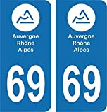 Bearn 69 Auvergne-Rhône-Alpes Logo département région Autocollant Plaque immatriculation Auto Voiture Sticker, Couleur : Bleu, Angle : Arrondi