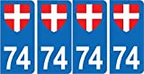Bearn 74 Haute-Savoie département Logo Autocollant Sticker Plaque immatriculation Auto Voiture x4, Couleur : Bleu, Angle : Arrondi