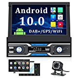 CAMECHO Dab+ Autoradio Android 10.0 GPS 1 Din, 7" Écran Tactile rétractable Supporte Bluetooth FM Radio Camera de Recul WiFi ...