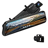 Caméra de Recul 10'' Miroir Dashcam avec Kit Câblé, Surveillance du stationnement 24h Dashcam Voiture Rétroviseur Écran Tactile de 10'' ...
