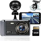 Caméra de Voiture, Abask Dashcam 4 Pouces Full HD 1080P Grand Angle 310° Vision Nocturne Avant Arrière Double Camera Voiture ...