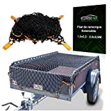 CargoVA® Filet de remorque intelligent extensible 1,5x2,2 à 2,5x3,5 M - filet de suspension élastique noir avec corde en caoutchouc ...