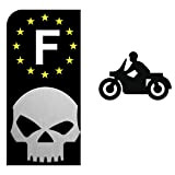 DECO-IDEES 1 Sticker pour Plaque d'immatriculation Moto EUROBAND, Skull Noir - Sticker Garanti 5 Ans
