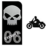 DECO-IDEES 1 Sticker pour Plaque d'immatriculation Moto Skull, Fond Noir, avec Votre N° de département - Sticker Garanti 5 Ans