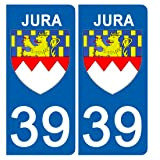 DECO-IDEES 2 Stickers pour Plaque d'immatriculation - 39 - Blason Jura- Stickers Garanti 5 Ans