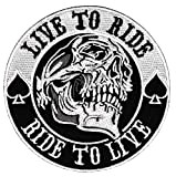 Écusson thermocollant Motif tête de mort Live to Ride Pik Ride to Live Biker 9,7 x 9,7 cm