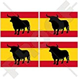 Espagne Taureau Espagnol Drapeau, 50mm Vinyle Autocollants, x4 Stickers