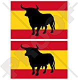 Espagne Taureau Espagnol Drapeau, 75mm Vinyle Autocollants, x2 Stickers