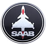 EU-Decals Emblème de volant 3D bombé pour Saab - 32 mm - Noir, rouge et chromé - Autocollant 9-3