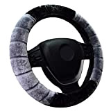 Fluffy Housse de volant de voiture en peluche chaude universelle 38 cm, doux et antidérapant, gris