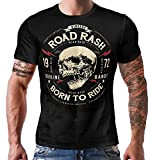 Gasoline Bandit - T-shirt style biker avec inscription « Road Rash - Born to Ride », Noir 741, L