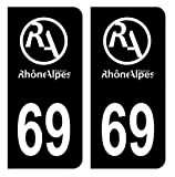 HADEXIA Autocollant Stickers Plaque d'immatriculation Voiture département 69 Rhône Logo Ancienne Région Rhône Alpes Noir
