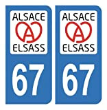 HADEXIA Autocollant Stickers Plaque immatriculation département 67 Bas-Rhin Région Alsass Alsace