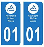 HADEXIA Autocollant Stickers Plaque immatriculation Voiture Auto département 01 Ain Logo Région Auvergne-Rhône-Alpes