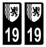 HADEXIA Autocollant Stickers Plaque immatriculation Voiture Auto département 19 Corrèze Logo Région Nouvelle-Aquitaine Full Noir Lot de 2