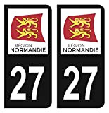 HADEXIA Autocollant Stickers Plaque immatriculation Voiture Auto département 27 Eure Logo Région Normandie Noir Couleur