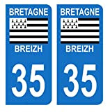 HADEXIA Autocollant Stickers Plaque immatriculation Voiture Auto département 35 Ille-et-Vilaine Logo Région Bretagne Breizh Symbol