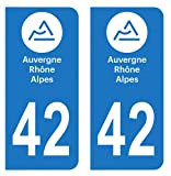 HADEXIA Autocollant Stickers Plaque immatriculation Voiture Auto département 42 Loire Logo Région Auvergne-Rhône-Alpes