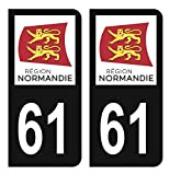 HADEXIA Autocollant Stickers Plaque immatriculation Voiture Auto département 61 Orne Logo Région Normandie Noir Couleur