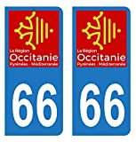 HADEXIA Autocollant Stickers Plaque immatriculation Voiture Auto département 66 Pyrénées-Orientales Logo Région Occitanie