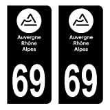 HADEXIA Autocollant Stickers Plaque immatriculation Voiture Auto département 69 Rhône Logo Région Auvergne-Rhône-Alpes Full Noir