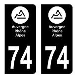 HADEXIA Autocollant Stickers Plaque immatriculation Voiture Auto département 74 Haute-Savoie Logo Auvergne-Rhône-Alpes Full Noir