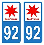 HADEXIA Autocollant Stickers Plaque immatriculation Voiture Auto département 92 Hauts-de-Seine Logo Région Ile-de-France