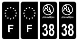 HADEXIA Lot 4 Autocollants Plaque d'immatriculation Département 38 Isère Ancienne Région Rhône Alpes Noir & F France Europe